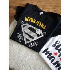 Koszulka Super mama srebrne Logo  DLA MAMY